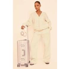 PrettyLittleThing Cream Wide Leg Drawstring Joggers, White