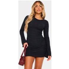 Polyester Dresses PrettyLittleThing Black Textured Flared Sleeve Shift Dress, Black