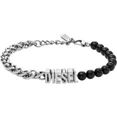 Diesel Jewelry Diesel Black Agate Beaded Chain Bracelet Bracelets Unisex Silver