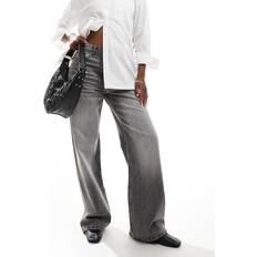 Bershka Grå mörktvättade, baggy jeans med hög midja och vida ben-Grå/a