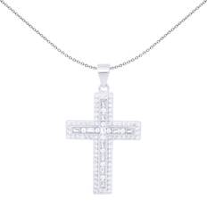 Rhodium Plated Charms & Pendants Unisex silver jewelco london white baguette cz encrusted latin cross pendant