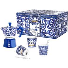 Bialetti Moka 3-Cup Coffee Maker & Cups Gift Set - Blue