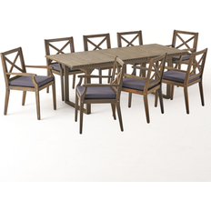 Wood Patio Dining Sets Christopher Knight Home Belasera 9 pc Acacia Wood Expandable Table Outdoor - Gray Finish+Dark Gray (8) Patio Dining Set