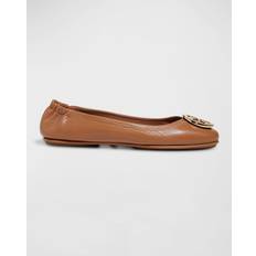 Tory Burch Brown Low Shoes Tory Burch Minnie Travel Ballet With Metal Logo - Brown