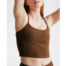 Brown - Women Tank Tops Beyond Yoga Space-dye Slim Racerback Cropped Tank BOLD MOCHA HEATHER (X-Large)