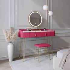 Red Dressing Tables Carme Home Raspberry Velvet Quilted With Led Mirror Dressing Table
