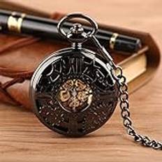 Mineral Pocket Watches Cafiedr Antik Hollow Gear Wheel Half Hunter Mekanisk Retro Svart romerska siffror Gentleman Kostymer Smycken