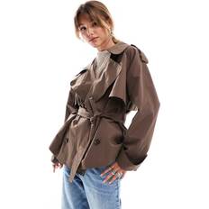Solid Colours - Unisex Coats ASOS DESIGN Oversized Short Trench Coat with Belt - Brown/Black