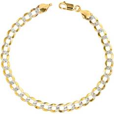 14k - Men Bracelets Nuragold 14k Yellow Gold Solid Mens Pave Cuban Curb Chain Bracelet