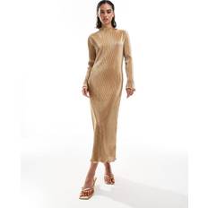 Long Sleeves Dresses Never Fully Dressed Women's Plisse Sophia Dress in Gold, 20, 100% Polyester