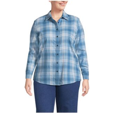 Lands' End Women Shirts Lands' End Plus Flannel Boyfriend Fit Long Sleeve Shirt Cloudy blue/ivory plaid (1X)