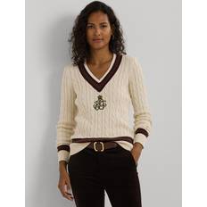 Knitted Sweaters - Women Jumpers Lauren Ralph Lauren Meren Cable Knit Jumper, Cream/Pinot/Green