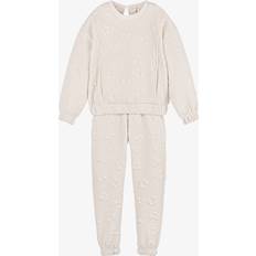 Beige Tracksuits Mayoral Girls Ivory Ribbed Flower Tracksuit