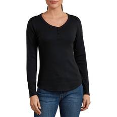 Dickies Women Shirts Dickies womens Long-sleeve 3-button Henley Shirt, Black