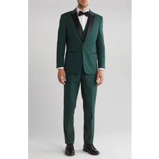 Green Suits Gino Vitale Men's 3-Piece Slim Fit Tuxedo with Peak Lapel Hunter green (50L)