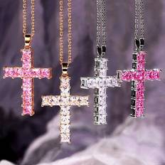 Trendy klassisk unisex kors halskjede Dropshipping gull flerfarge Crystal Jesus Cross anheng for kvinner gaver