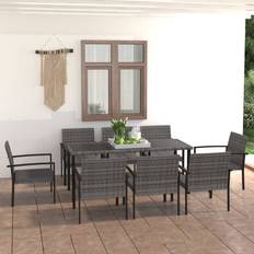 Rectangular Patio Dining Sets vidaXL Outdoor 9 Piece Poly Rattan Grey and Chair Furniture Patio Dining Set, 1 Table incl. 8 Chairs