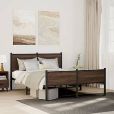 vidaXL Metal Bed Frame With Headboard And Footboard Bed Brown Oak 140x200 cm