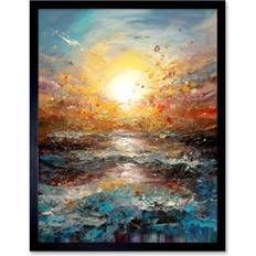 House of Hampton Esta Sunrise At Sea Abstract Seascape Splatter - Single Picture Frame Art Prints - Multicoloured (43.3 cm H x 33.3 cm W) Framed Art