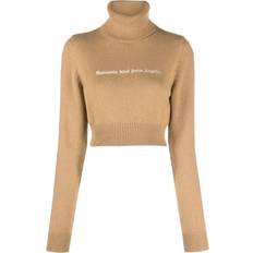 Palm Angels Women Jumpers Palm Angels Sunsets embroidered cropped jumper women Metallic Fibre/Cashmere/Polyester/Polyamide/Viscose/Merino Brown