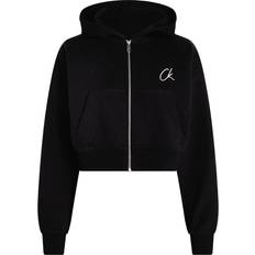 Calvin Klein Cropped Zip Up Logo Hoodie Black