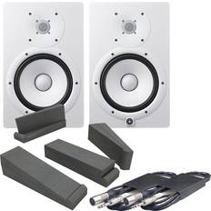 Yamaha HS8 White Active Studio Monitors, Isolation Pads & Leads Bundle