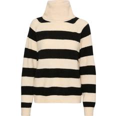 Dame - Multifarvet Sweatere Saint Tropez Garbiesz Rollneck Pullover Strik 30513454 Ice Black Stripe (XXLARGE)