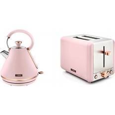 Tower T10044PNK 1.7 Litre Pyramid Kettle with Rapid Boil, Marshmallow Pink and Rose Gold & T20036PNK