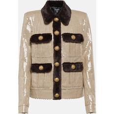 Coats Balmain Sequined faux fur-trimmed jacket white (US 10)