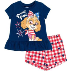 Other Sets Paw Patrol Toddler Girls Skye July 4th Peplum T-Shirt and Twill Shorts Outfit Set to Red white blue (3T)