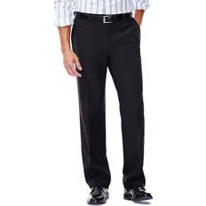 Haggar Men's Eclo Stria Expandable-Waist Plain-Front Dress Pant Black 38x30