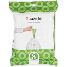 Brabantia PerfectFit Bin Liners Size G/23-30 Litre Thick Plastic Trash Bags Tie Tape Drawstring Handles 40 Bags