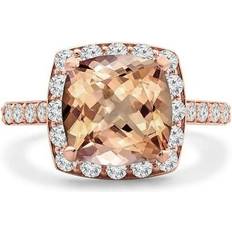 Engagement Rings - Rose Gold 3.67 CTW Cushion Pink Morganite Cushion Halo Engagement Ring in 14K Rose Gold