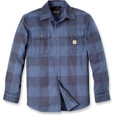 Loose Fit Heavyweight Flannel Long-Sleeve Plaid Shirt - Navy