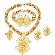 Jewelry Sets UTUMAX African Gold Plated Jewelry Sets Necklaces Earrings Rings for Women Fashion, Gold Letter Jewelry Necklaces for Women Trendy, Cute Necklaces for Indian Bridal Dubai Wedding