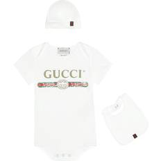 Gucci Kids Cotton bodysuit, bib and hat set white 18-24