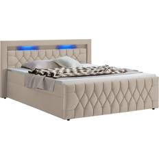 Betten & Matratzen Juskys Leona Samt 140x200 cm Beige Mit LEDs Boxspringbett