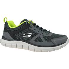 Skechers Memory Foam Trainers Leather Mesh Lime Trim - Charcoal/Lime