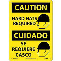 Multicolored Workplace Signs National Marker Osha Sign Hard Hats Required Bilingual 14x10 in - Yellow And Black