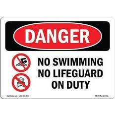 White Workplace Signs SignMission OS-DS-A-1218-L-1711 12 x 18 in. OSHA Danger Sign - No Swimming No Lifeguard on Duty