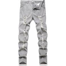 Shein Mens Casual Street Style Solid Color Ripped Skinny Fit Jeans