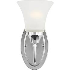 Chrome Wall Lights Generation Lighting Holman 5.25 in. 1-Light Chrome Traditional Classic Sconce with Satin Etched Glass Shade and LED Bulb Wall Light