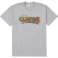 Supreme Man Clothing Supreme paint logo T-shirt men Cotton Grey