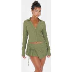 PrettyLittleThing Khaki Woven Long Sleeve Cargo Shirt