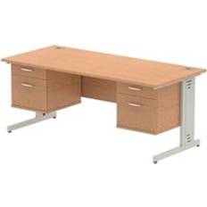 Steel Writing Desks Impulse 1800x800 Oak Silver Leg + 2 Fixed Peds Writing Desk