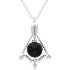 Oro Blanco Amuletos y Colgantes Sterling Silver Whitby Jet Zodiac Sagittarius 8mm Bead Pendant Silver