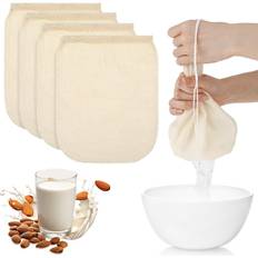 WLLHYF 4 Pack Cotton Nut Milk Bag 8" x 6" Fine Mesh Cheese Cloth Multiple Usage Reusable Food Tea Strainer