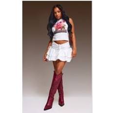 PrettyLittleThing Ruched Frill Detail Mini Skirt - White