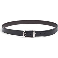 Reversible Leather Belt With Palladium Horseshoe Buckle, Black/Brown