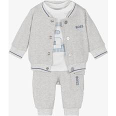 1-3M Autres Ensembles BOSS Light Gray China Logo-embroidery Three-piece Stretch-cotton Set 3-12 Months